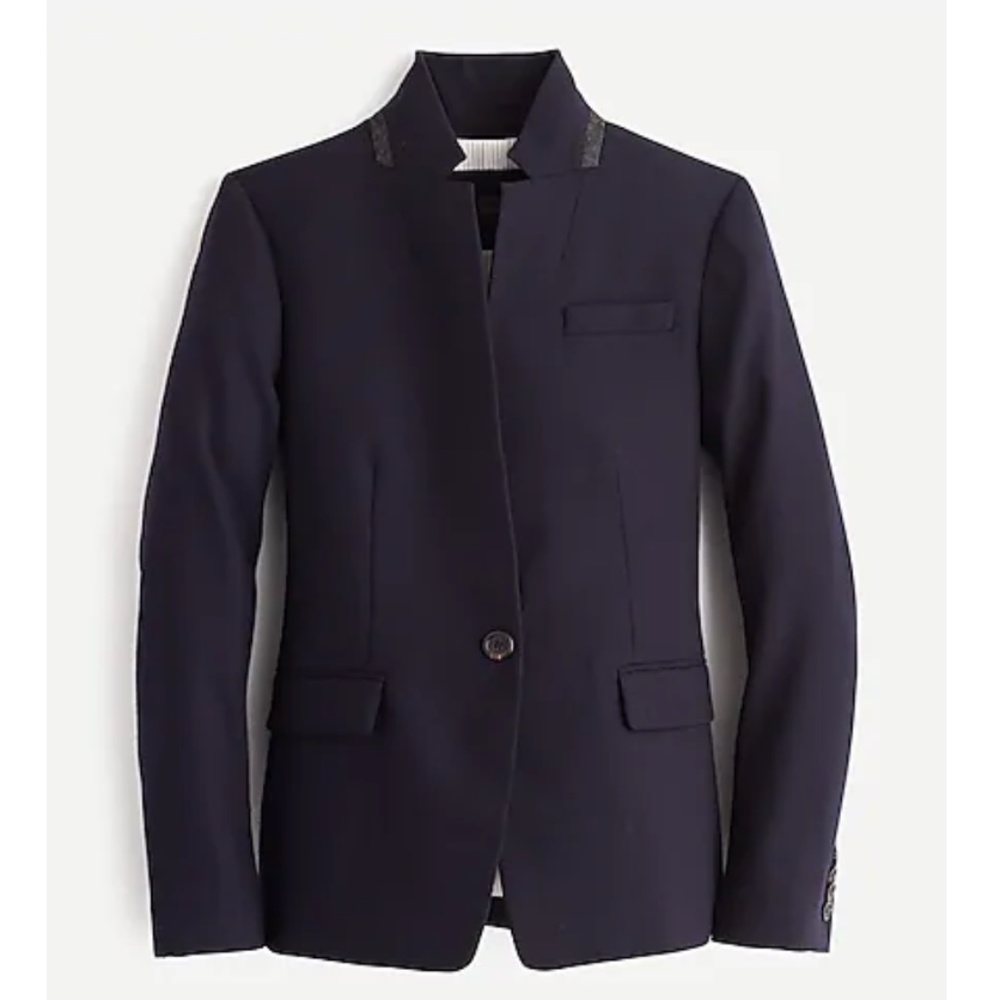 Navy J Crew Regent Blazer in Wool Flannel